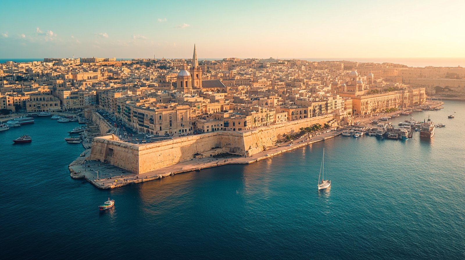 Valletta, a capital de Malta, ao pôr do sol
